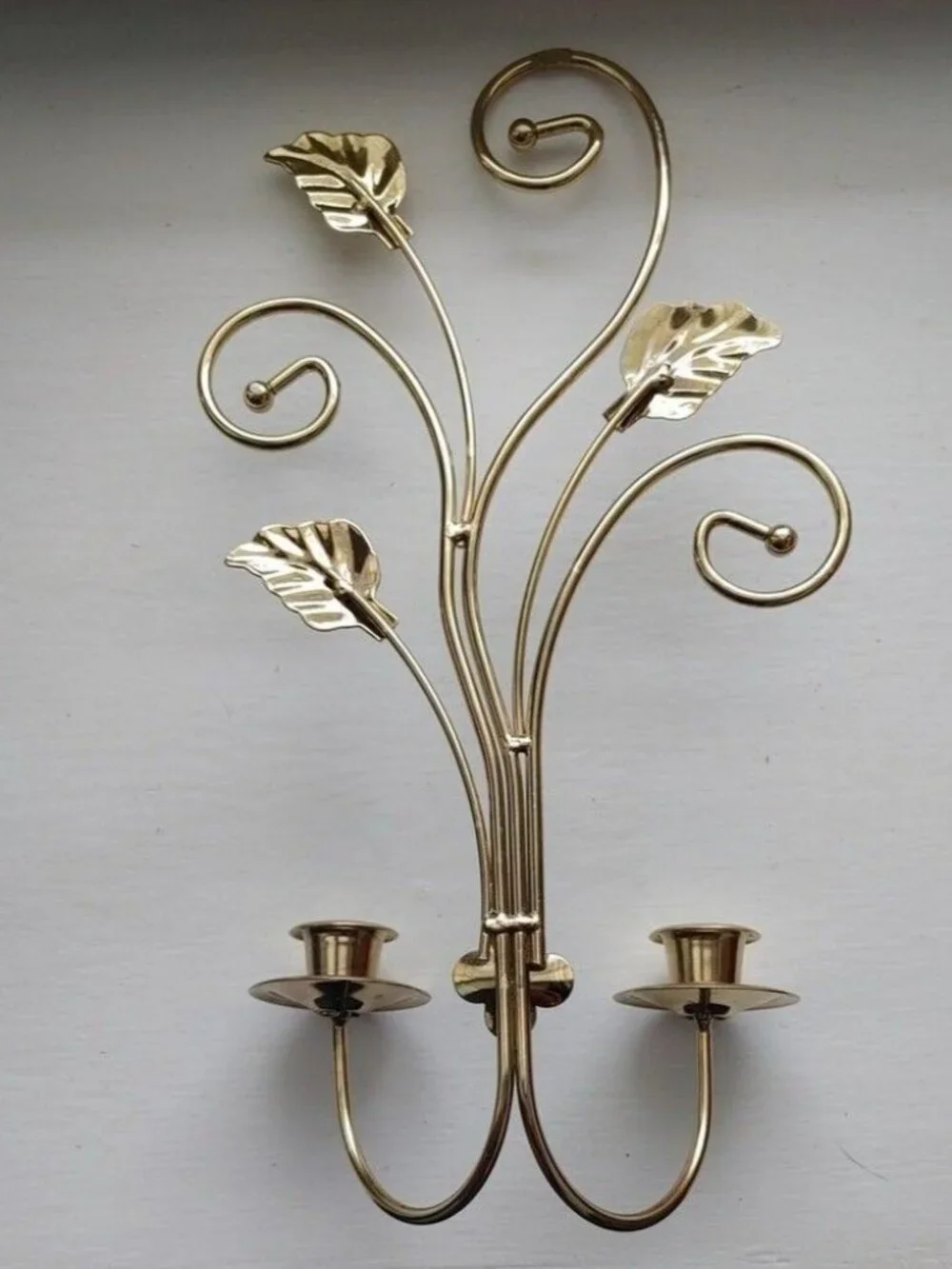 Vintage Home Interiors Goldtone Leaves Scrolls Double Candle Wall Sconce